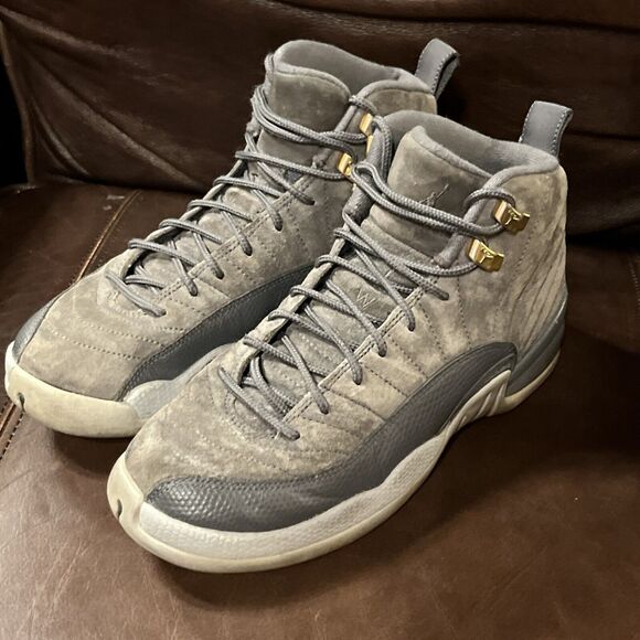 NIKE Air Jordan 12 Retro Sneakers Dark Grey Triple Grey Gold Size 7Y Youth Size - Picture 2 of 9
